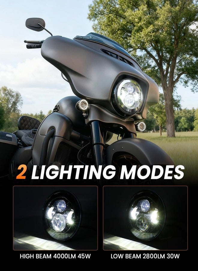 BICYACO DOT 7 Inch Motorcycle LED Headlight Headlamp Compatible with Harley Davidson Electra Glide Street Glide Fat Boy Road King Heritage Softail Switchback Chrome - Image 2